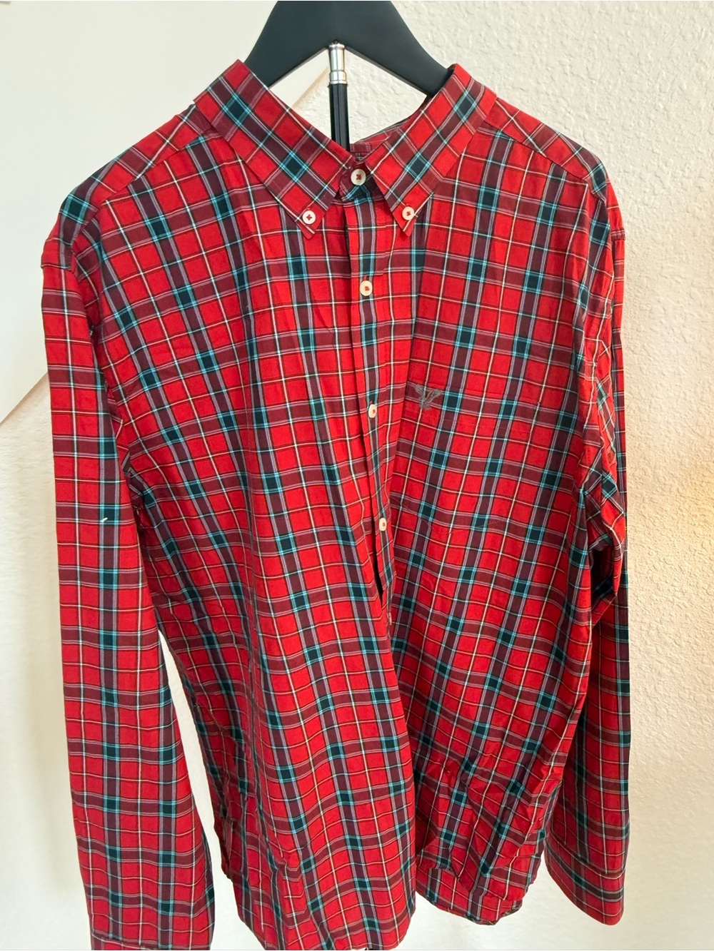 American Eagle Outfitters Red Plaid Button-Down Shirt